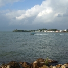A boat leaving the harbour of Belize City