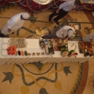 An overhead view of the fruit and vegetable carving demonstration
