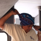 Ruben demonstrating how the headcloth is supposed to be worn