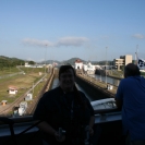 Cathy with the Miraflores Locks behind her