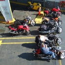 Motorcycles waiting at the front of the ferry