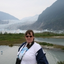 Cathy in front of Mendenhall Glacier