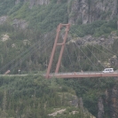 This suspension bridge is only anchored on one side of a fault