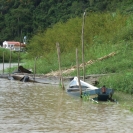 Sunken canoes along the river