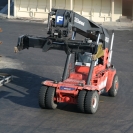 A crane for moving cargo containers around