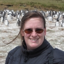 Cathy in front of gentoo penguins