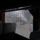 Window on our bus that was shot out.  Cathy was sitting right in that seat.