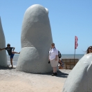 Cathy at the statue of the hand in Punta del Este