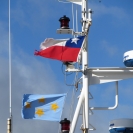 Flags on the ferry we took to Magdalena Island