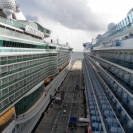Looking down the canyon between the Liberty of the Seas and the Emerald Princess