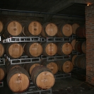 Wine being aged in barrels